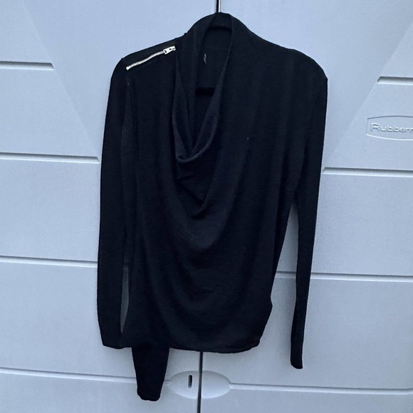 Allsaints Womens black Drina Asymmetrical Drape merino wool knit Jacket sz Small - Picture 2 of 12